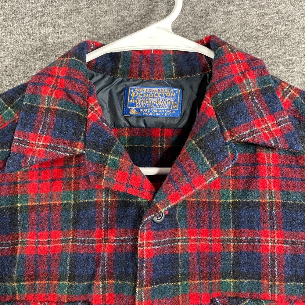 Vintage Pendleton Loop Shirt Mens Medium (Fits Small) Red Plaid Wool Flannel USA
